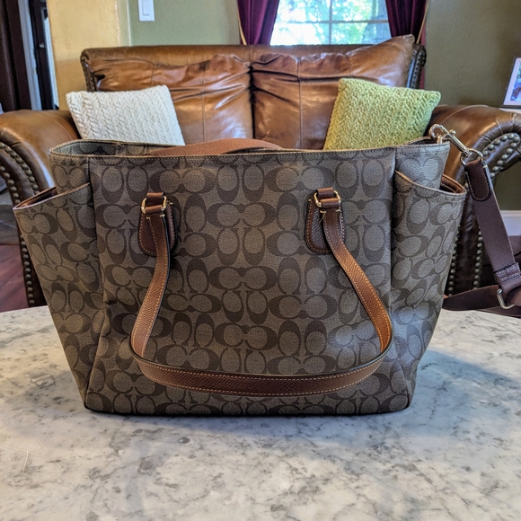 Coach Classic Monogram Diaper Bag With Leather Trim EUC - Picture 2 of 7